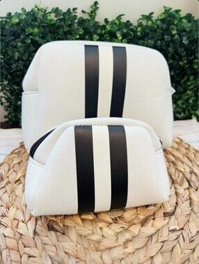 NEW Set Of 2 Cosmetic▪︎Make-Up Toiletry Bags▪︎Willow+Alder Canvas▪︎Cream&Black